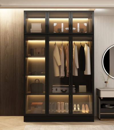 Opal Elite 6-Door Wardrobe with glass panels and integrated LED lighting by Bahoo Interior UAE