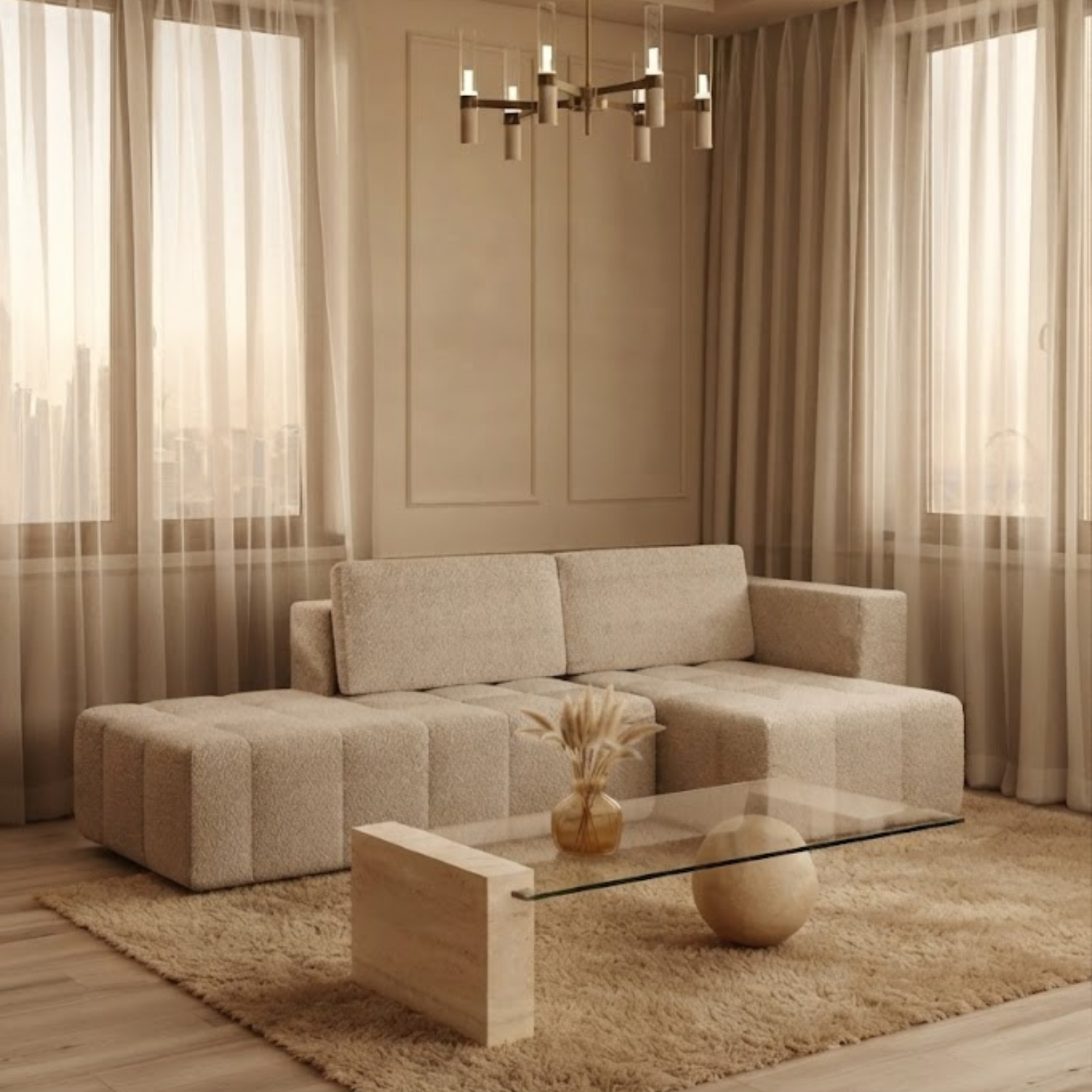 Orlento Modern Bouclé 3-Seater L-Shape Sofa (1) Orlento Modern Bouclé 3-Seater L-Shape Sofa - Image 1