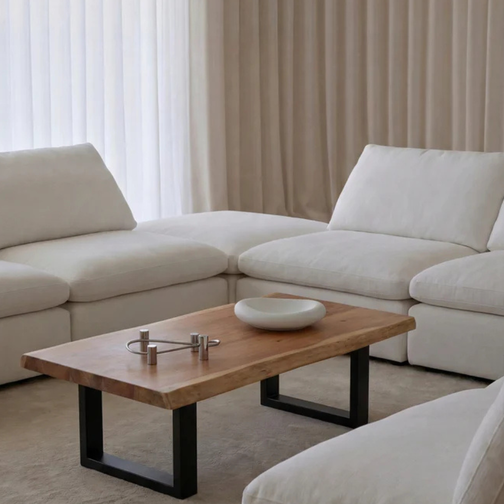 Bahoo Pariel Live-Edge Dark Acacia Wood Coffee Table with Bold U-Shape Legs