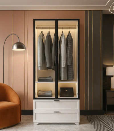 Bahoo Ramal Lumina 2-Door Tempered Glass Wardrobe with Intelligent Tri-Color LED Lighting System