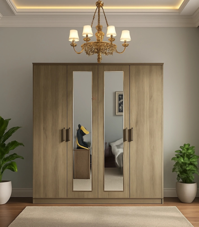 Bahoo ReflektWood Modern Mirrored Wardrobe with Premium Wood Texture