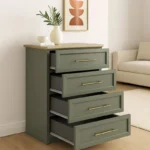 Saga 4-Drawer Accent Chest – Olive & Natural Wood - Image 3