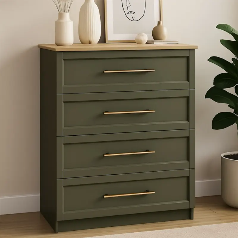 Saga-Chest-of-Drawer-4 Saga 4-Drawer Accent Chest – Olive & Natural Wood - Image 1