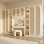 Serena Crafted Rattan & Dressing Table Combination Full-Wall Wardrobe by Bahoo Interior UAE