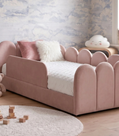 Bahoo Telo Kids Premium Velvet Toddler Bed – Soft Scalloped Headboard