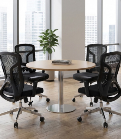 Modern Round Oak Table UAE | Light Oak & White Table