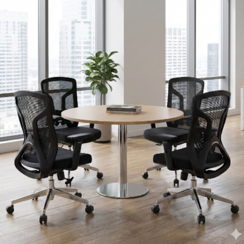 Modern Round Oak Table UAE | Light Oak & White Table