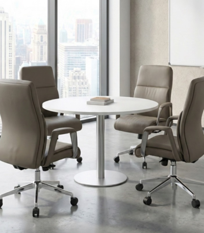Modern White Round Meeting Table 120cm UAE | Chrome Legs