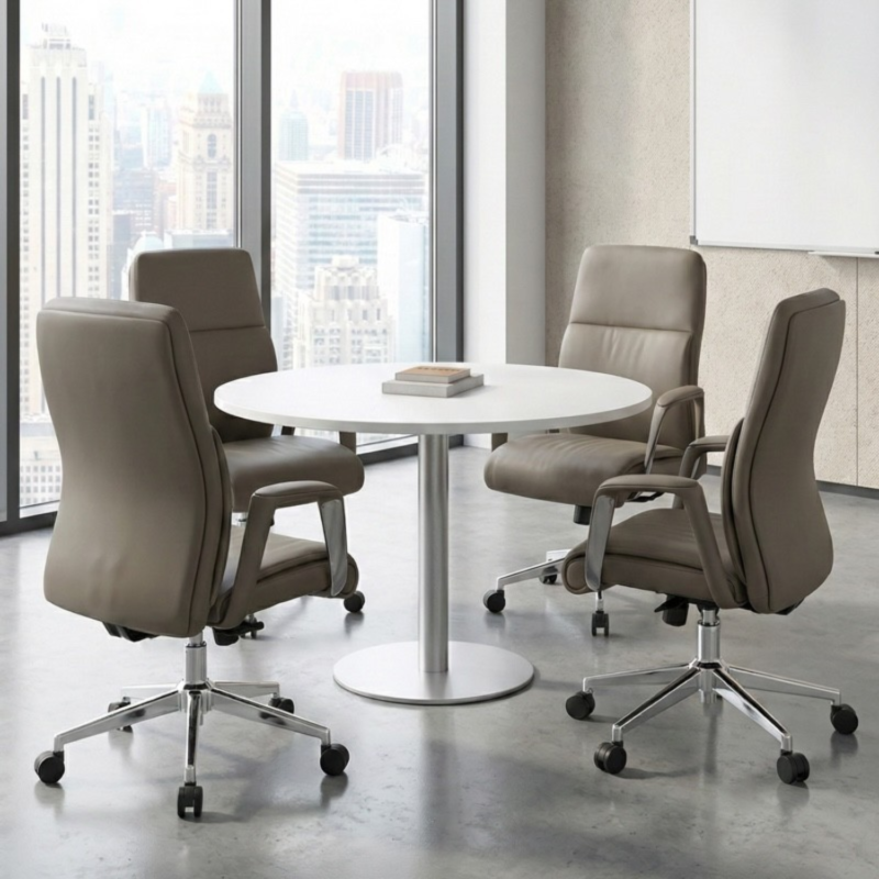 Modern White Round Meeting Table 120cm UAE | Chrome Legs