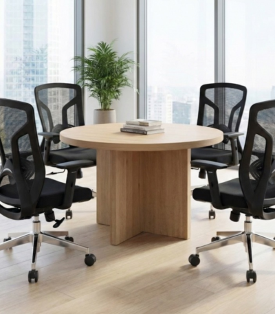 Modern Oak Finish Round Meeting Table 120cm UAE