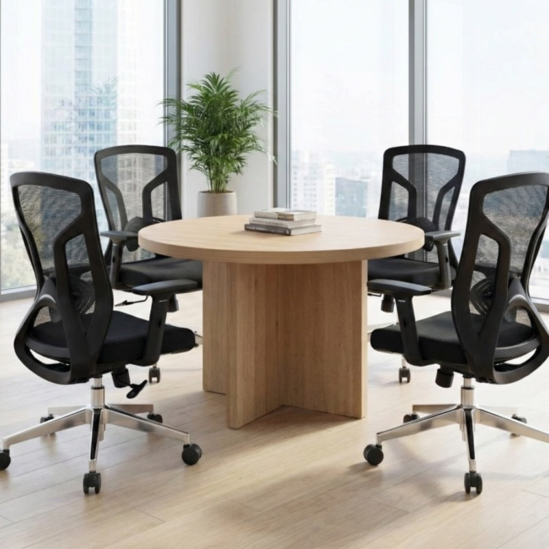 Modern Oak Finish Round Meeting Table 120cm UAE