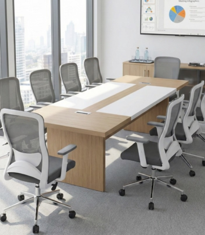 OAK Meeting Table with 50mm Top & Cable Boxes UAE
