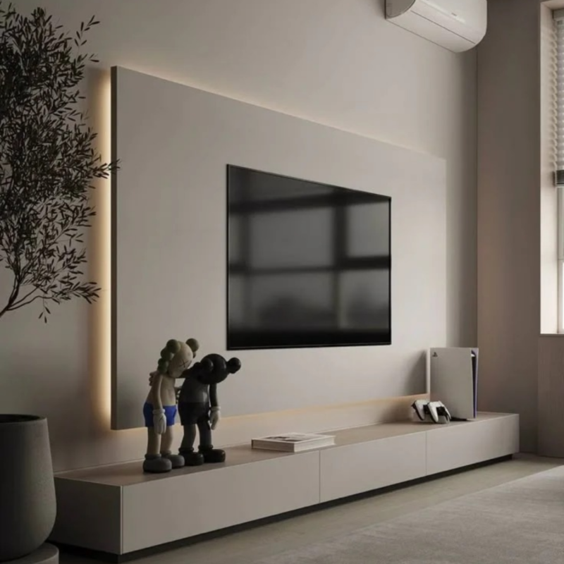 Modern Nova wall mounted TV unit with floating cabinet for luxury living rooms in Dubai UAE