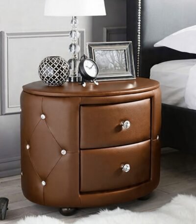 Eclipse Oval 2-Drawer Nightstand in solid ash wood and MDF, premium bedroom end table by Bahoo Interior.