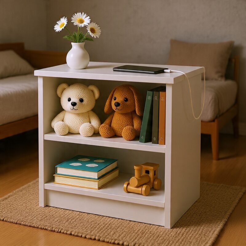 Apex Accent Nightstand: High-density engineered wood bedside table with drawer and dual storage shelf.