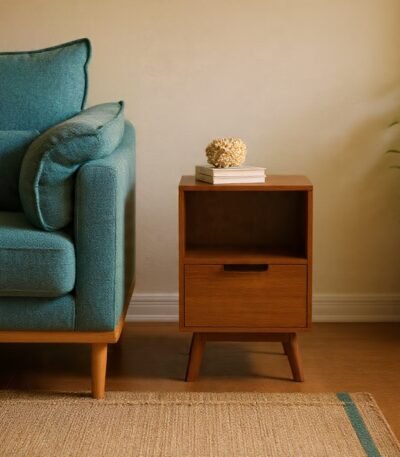Kira Pro solid timber 2-drawer bedside table with extended top surface, premium nightstand by Bahoo Interior UAE