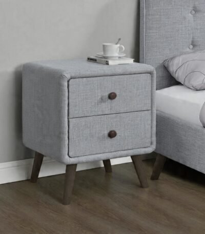 Selene Florid Upholstered Bedside Table with elegant fabric finish, premium bedroom furniture by Bahoo Interior UAE