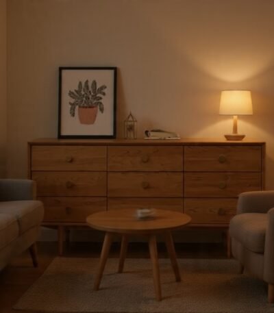 Organic minimalist natural oak bedroom dresser, handcrafted wood furniture by Bahoo Interior UAE