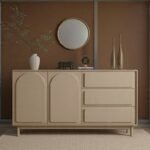 Cole Mid-Century Modern Rattan & Walnut Sideboard Cabinet