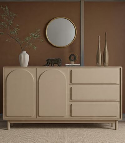 Cole Mid-Century Modern Sideboard Cabinet with Rattan doors and Walnut finish for Bahoo Interior UAE home decor.