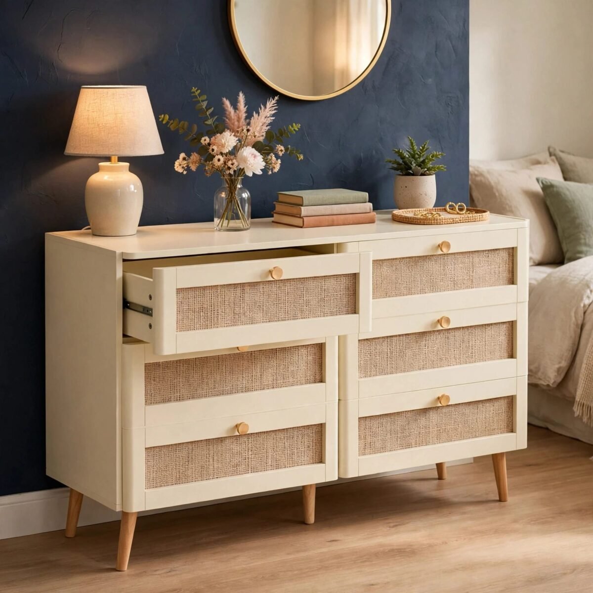 Lumia Woven Cane 6-Drawer Bedroom Dresser - Image 9