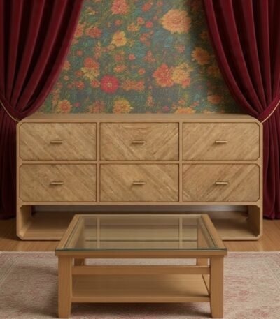 Tahani 6-Drawer Chest with Fluted Oak Finish, elegant bedroom storage furniture by Bahoo Interior UAE