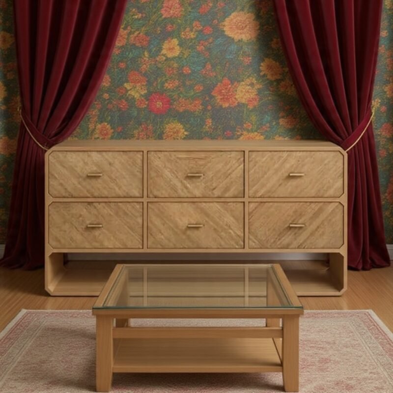 Tahani 6-Drawer Chest with Fluted Oak Finish, elegant bedroom storage furniture by Bahoo Interior UAE
