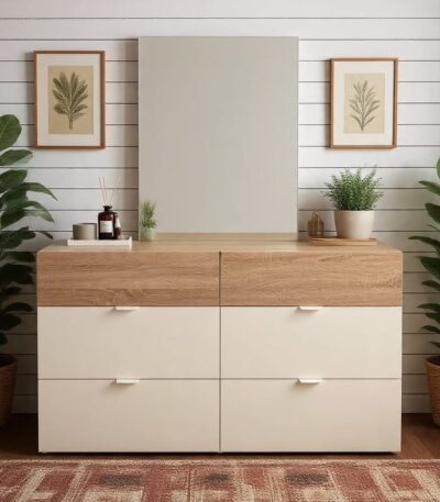 Valencia 6-Drawer Contemporary Dresser and Detached Landscape Mirror Set - Bahoo Interior UAE