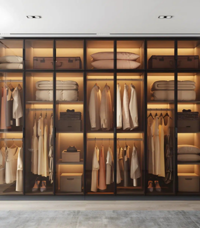 Zenith Luxe Grand modular glass door wardrobe with boutique storage by Bahoo Interior UAE