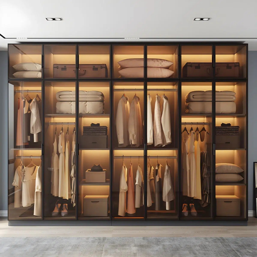 Zenith Luxe Grand modular glass door wardrobe with boutique storage by Bahoo Interior UAE