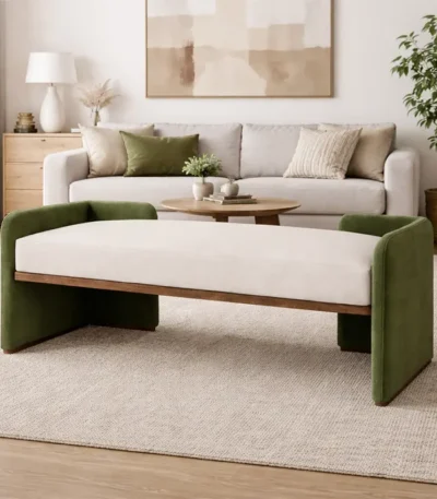 Zeva Crest Modern Upholstered Bench for luxury home interiors by Bahoo Interior UAE