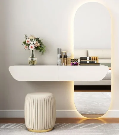 Lumina Floating Vanity and Dressing Table with Integrated LED Mirror - Bahoo Interior UAE