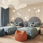 Bahoo Starlight Arch Twin Upholstered Beds with Fabric Wall Panels