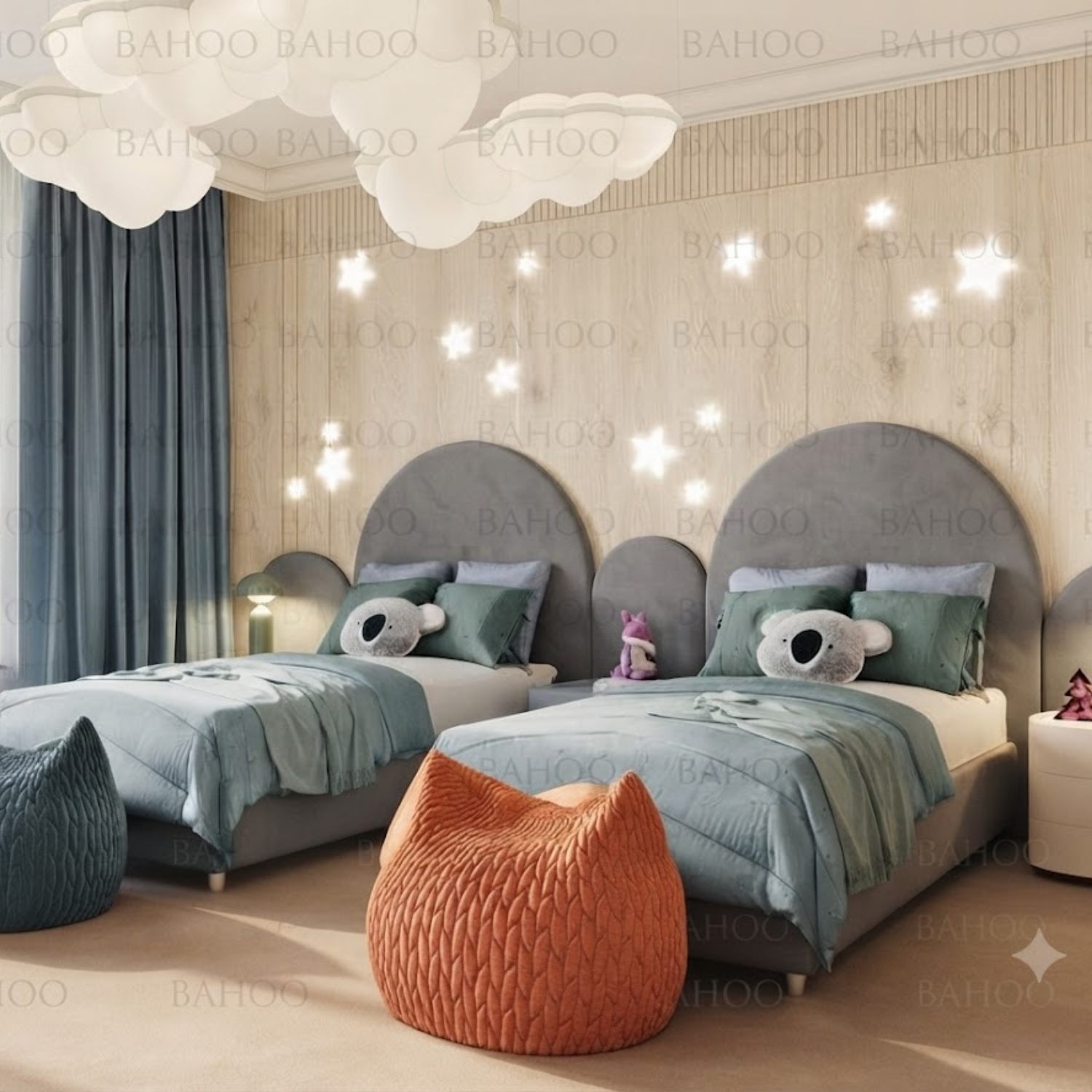 bahoo (1) Bahoo Starlight Arch Twin Upholstered Beds with Fabric Wall Panels - Image 1