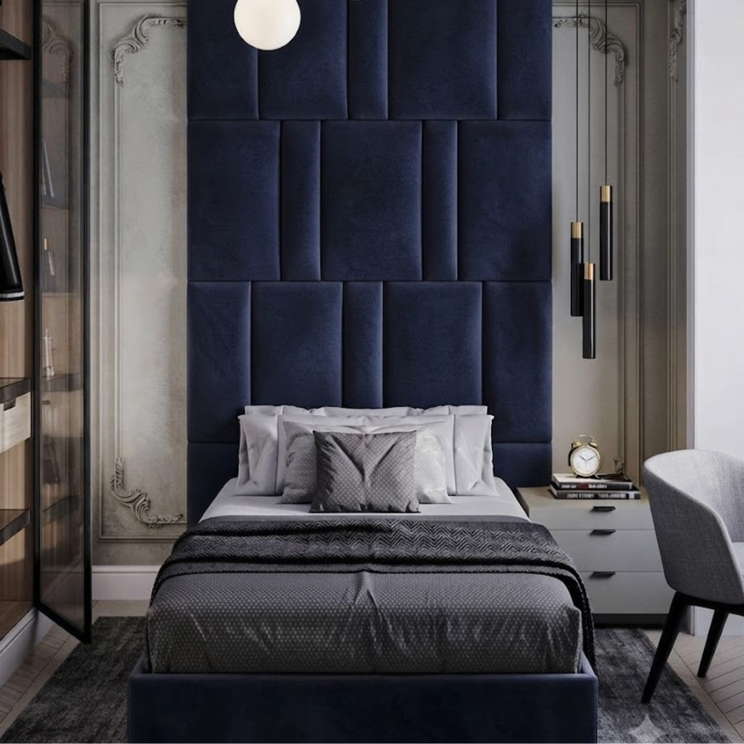 bahoo (10) Bahoo Obsidiora Geometric Upholstered Wall Panel Bed - Image 1