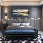 Modern Scalloped Arch Upholstered Fabric Wall Panel Bed with Mattress Frame