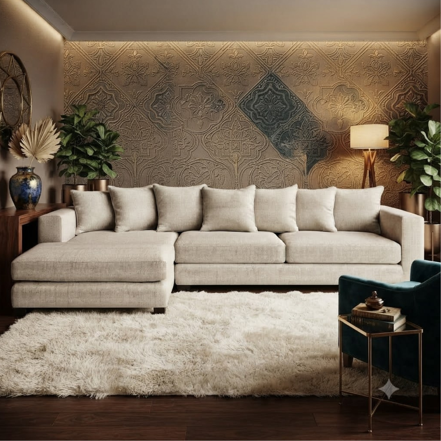 bahoo (2) Bahoo Modern Off-White L-Shape Sectional Sofa with Plush Cushions - Image 1