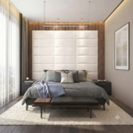 Modern Horizontal Block Upholstered Fabric Wall Panel Bed