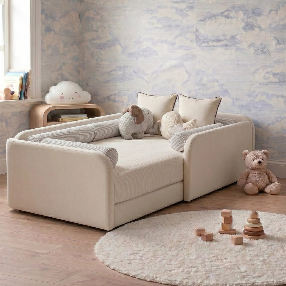 bavo (1) Bahoo Bavo Kids Pink Upholstered Toddler Bed with Padded Side Guards