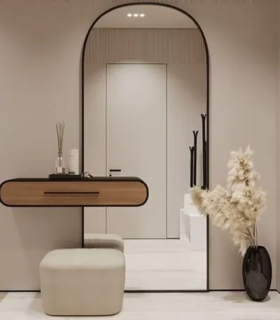 Athena Modern Arched Mirror and Floating Storage Console Set by Bahoo Interior UAE
