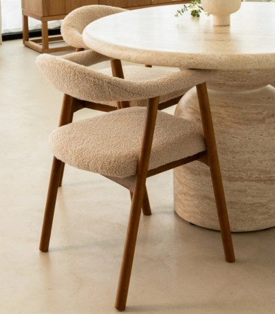 Bahoo Billow Darkwood Upholstered Dining Chair with Curved Backrest