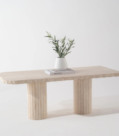 Bahoo Brynella Premium Natural Travertine Coffee Table with Fluted Pedestals