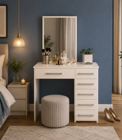 Bergen Vertical 6-Drawer Dresser with Integrated Dressing Mirror - Bahoo Interior UAE Bedroom Furniture