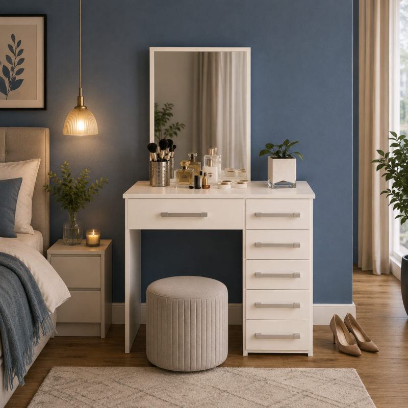 Bergen Vertical 6-Drawer Dresser with Integrated Dressing Mirror - Bahoo Interior UAE Bedroom Furniture