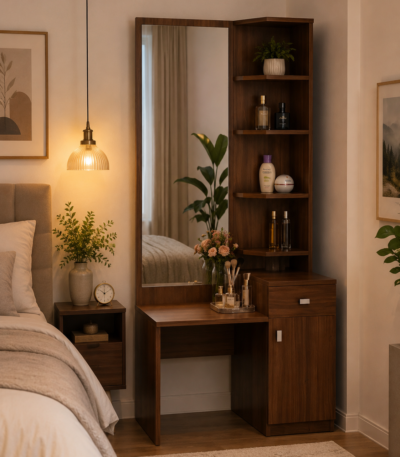 Veronique 360° Rotating Tall Dressing Unit with Full-Length Mirror and Hidden Storage