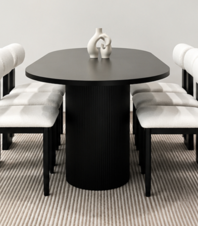 Bahoo Lunara Modern Fluted Oval Dining Table Set with 6 Upholstered Chairs
