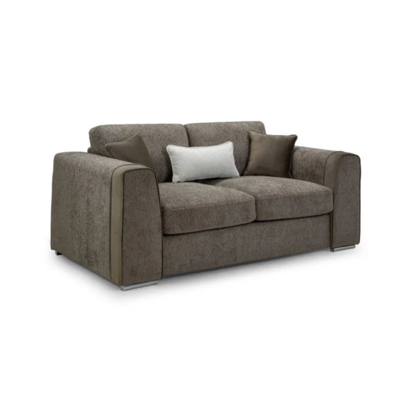 Logan modern taupe 2 seater fabric sofa with wide padded armrests by Bahoo Interior UAE