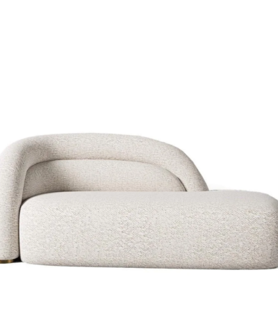 Havana modern curved cream bouclé chaise sofa with sculptural design by Bahoo Interior UAE