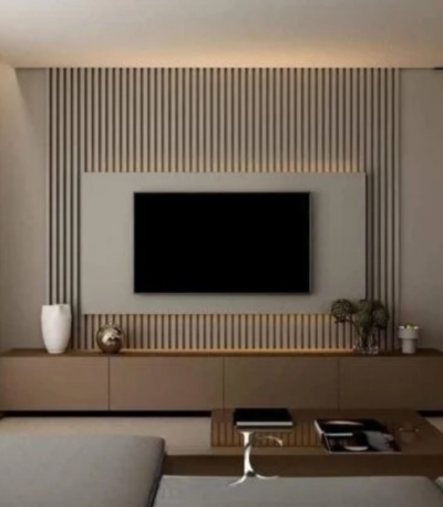 Luxury modern wall décor TV panel with floating TV cabinet for contemporary living rooms in Dubai UAE