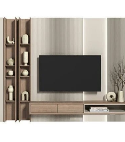 Modern Nordic Harmony floating TV console with Scandinavian wall mounted design for luxury living rooms in Dubai UAE